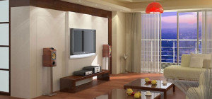 Living room TV-wall and speaker design