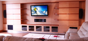 Living room TV-wall and speaker design